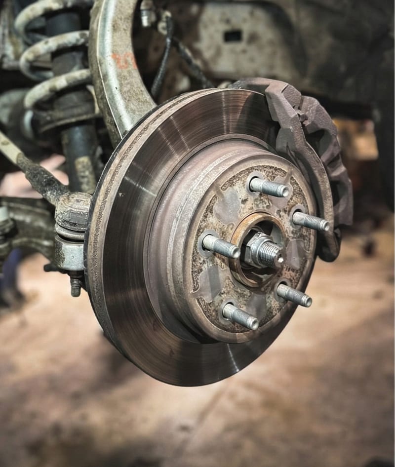 Brake rotor on hub assembly during inspection