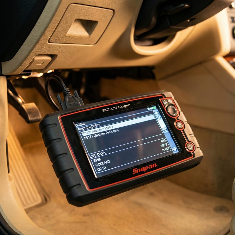 Snap-on diagnostic scanner showing fault codes and live data